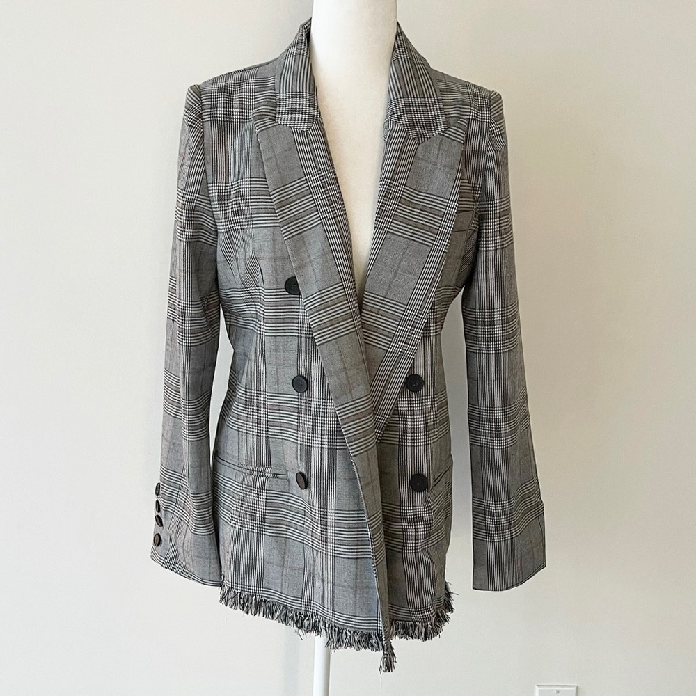 Romeo & Juliet Couture | Black/White/Red Plaid Open Front Fringed Blazer *NWT* - Picture 3 of 15